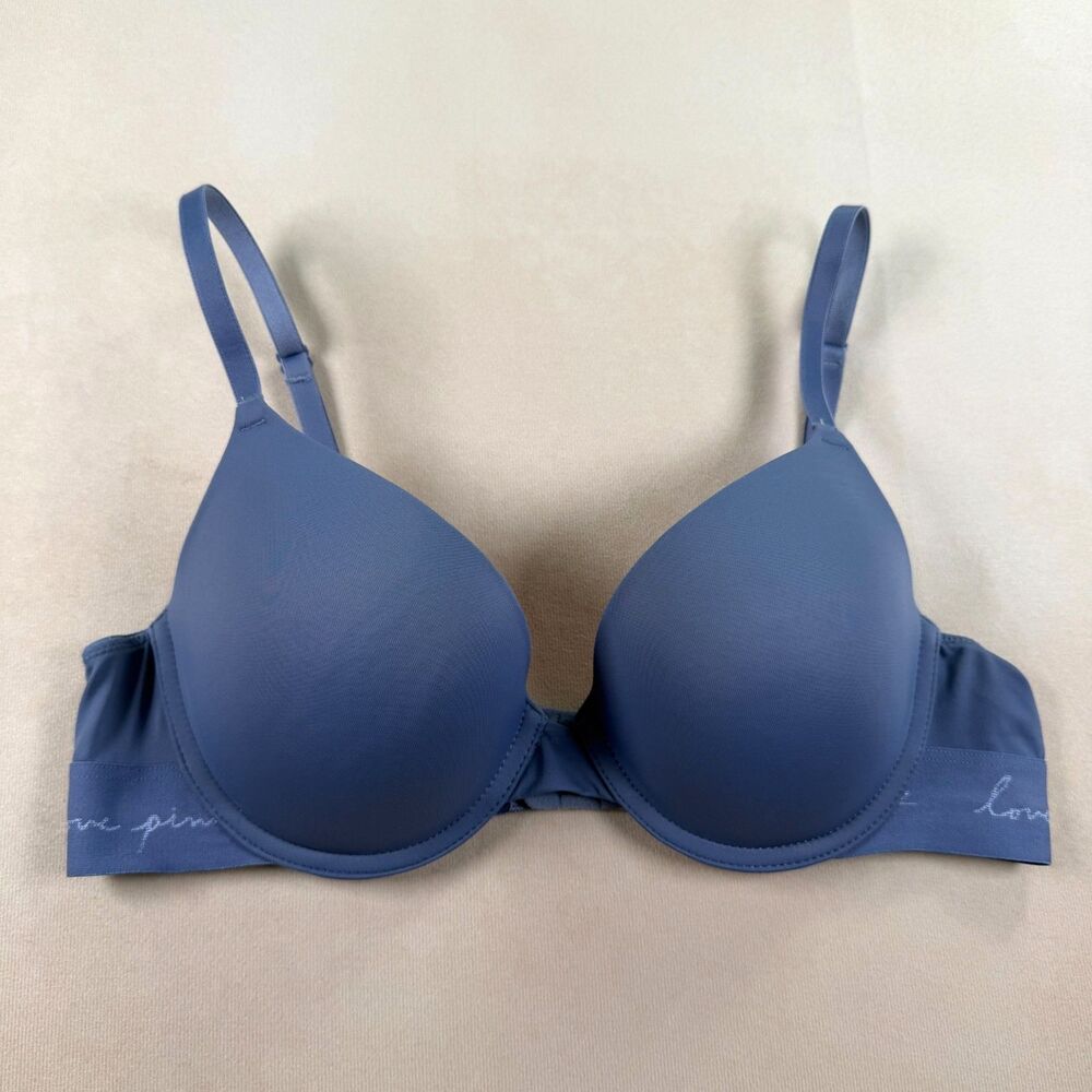 Victoria's Secret PINK Wear Everywhere Push Up Bra 36B Blue Underwire Padded